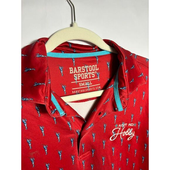 Barstool Sports Polo Men's Size Small Red Golf Ain't No Hobby Preppy White Blue - Picture 3 of 3